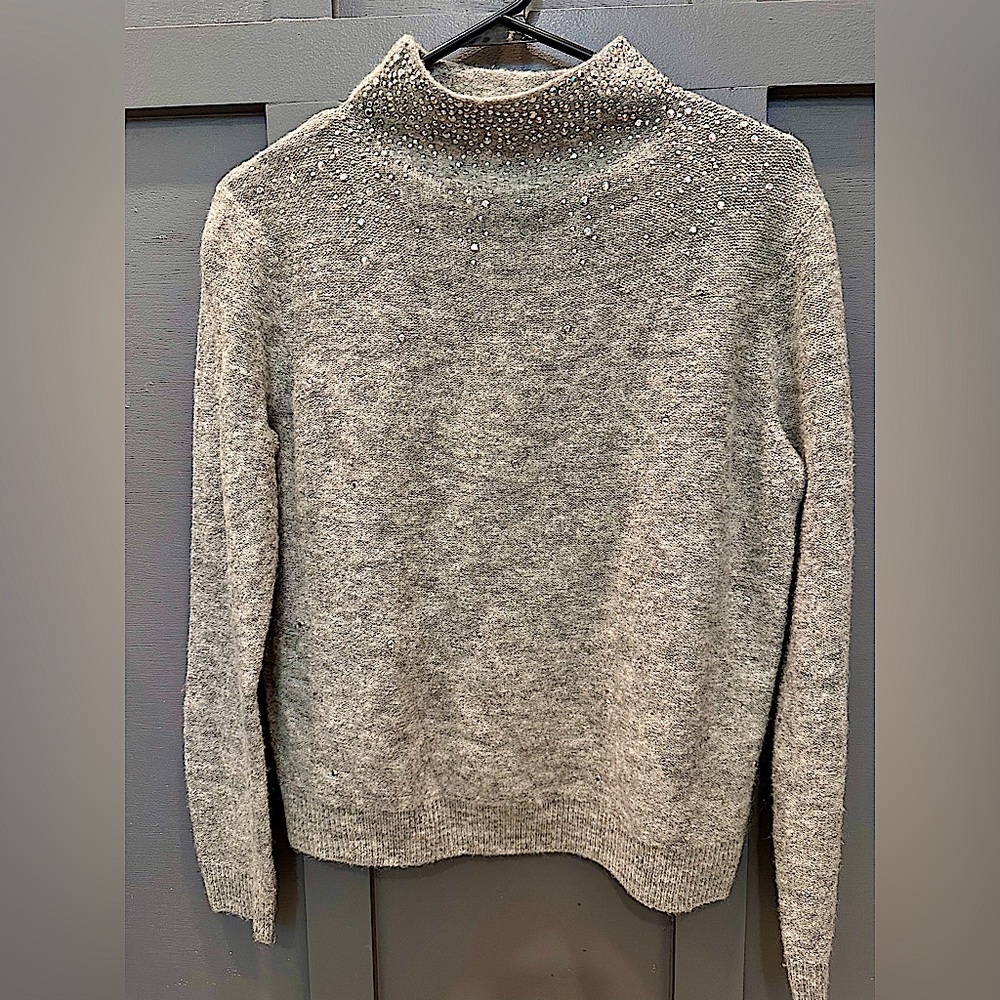 Juicy Couture Gray Cowl Jeweled Neck Sweater
